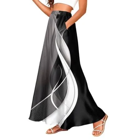 maxi skirt Lwavelet Women Abstract Brushstroke Print Maxi Skirt Elastic Waist With Pockets Artistic Long Skirt Dark Gray L, Women's, Size: Large Walmart - LWavelet $23.29