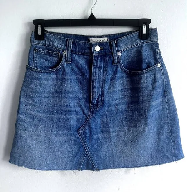 skirt Madewell Rigid Denim A-line Blue Medium Wash Distress Hem Mini Skirt eBay - ilovemydog83 $19.88