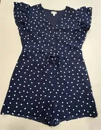 romper Maison Jules Navy Polka Dot Romper Short Ruffle Sleeve Button Drawstring, XL eBay $14.99