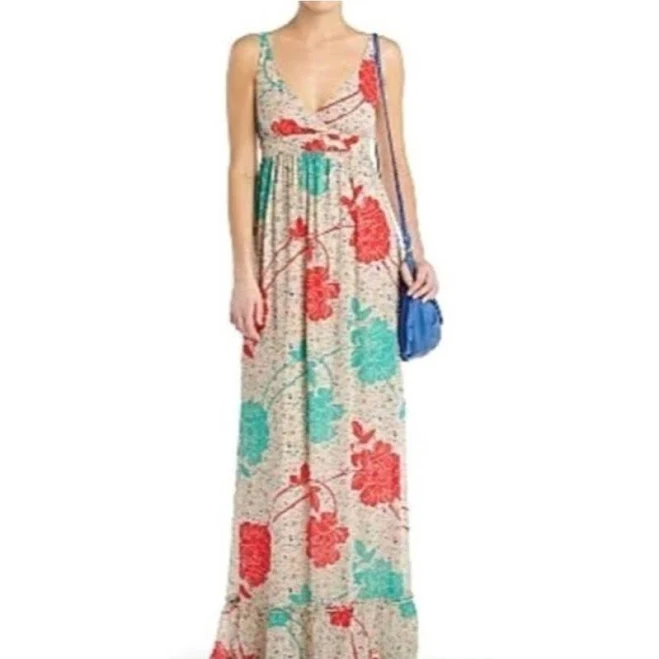 dress Mango Dresses | Mango Floral Maxi Dress In Cream With Coral & Teal Accents | Color: Cream/Pink | Size: 10 | Poshkimluxury's Closet Poshmark $85