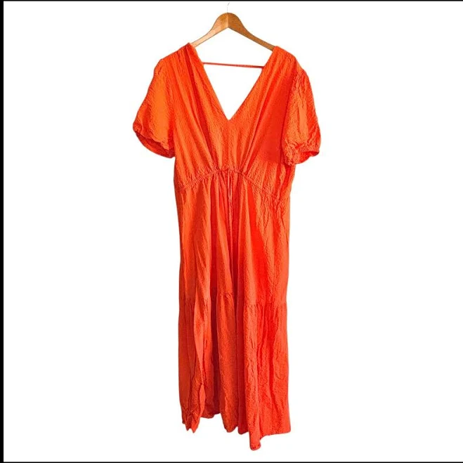 dress Mango Orange Midi Dress V Neck Short Sleeve Tie Waist Casual Summer eBay - cheaper.for.you $39.99