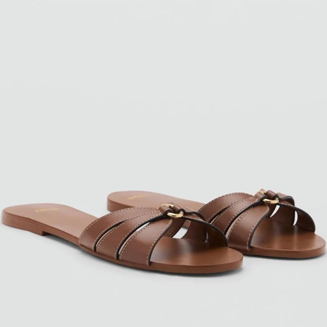 shoes MANGO Women's Leather Slide Sandals with Gold Hoop Detail Macy's $55.99