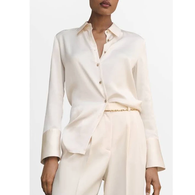 top MANGO Women's Satin Finish Flowy Shirt Nordstrom $59.99