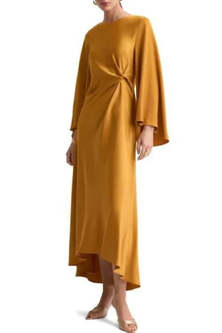 dress MANGO Women's Twist Flutter Sleeve Satin Dress Lyst $139.99