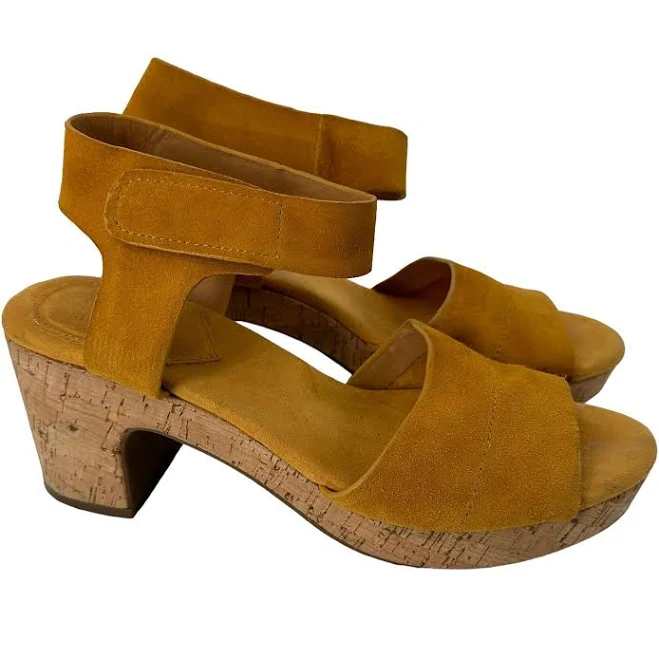 shoes Marigold Yellow Suede Leather Platform Cork Block Heel Sandal Size 9.5 eBay - tristarthrift $25