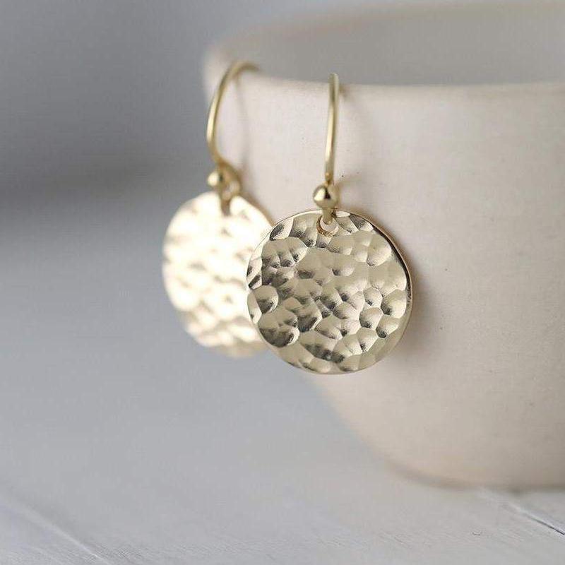 accessory Medium Gold Hammered Disc Earrings - Standard Burnish $72