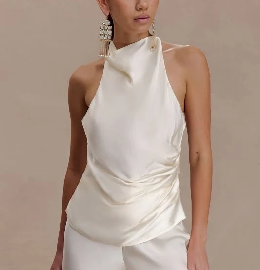 top Meshki Bianca Satin Halter Top meshki.us $129