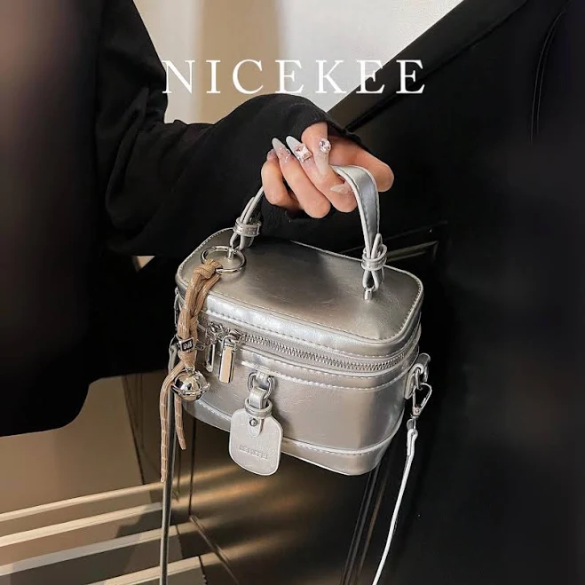 bag Metallic Silver PU Leather Crossbody Bag with Charm Etsy - Seller $49.99