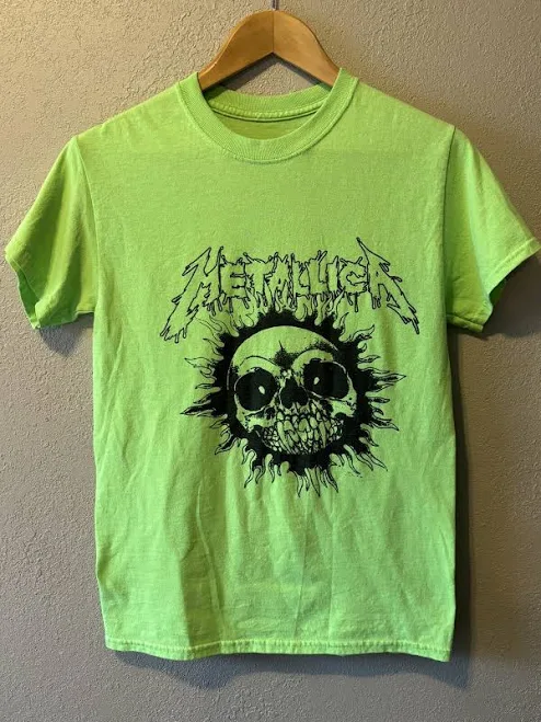 top Metallica Neon Green Skull Sun Boyfriend Fit Juniors Band T Shirt Size eBay $14.99