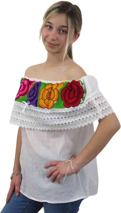 top Mexican Oaxaca Embroidered Off The Shoulder Blouse Leos Imports $29.99