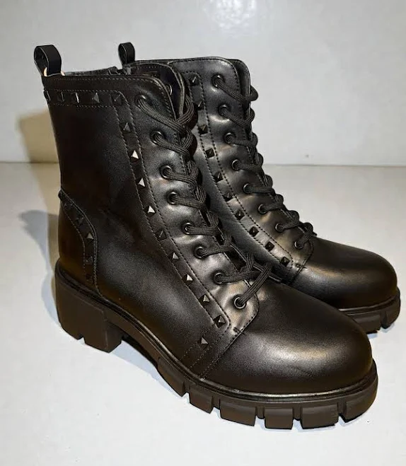 shoes Mia Women's Combat Boots Faux Leather Black Studded Lace Up Zippered eBay - hageonlinesalesllc $31.99