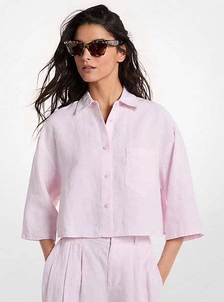 top MICHAEL Michael Kors Cropped Linen Shirt Michael Kors $99.5