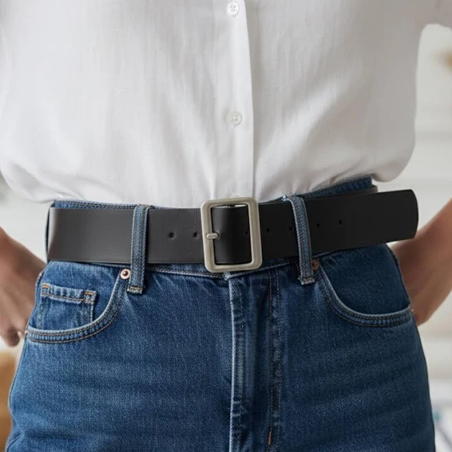 accessory Minimalist Leather Belt with Rectangular Buckle Etsy - Seller $50.65