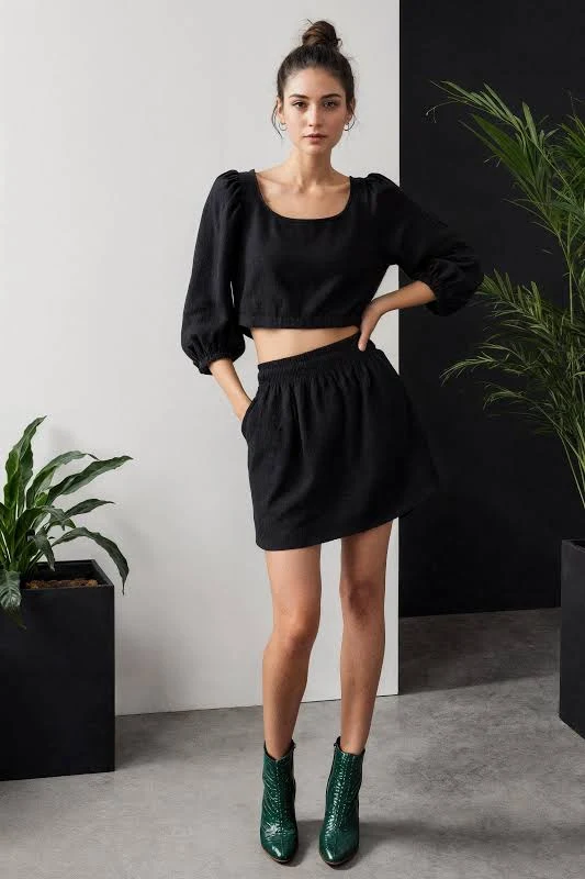 crop top Minimalist Square Neck Puff Sleeve Linen Crop Top Etsy - ModernMoveBoutique $44.7