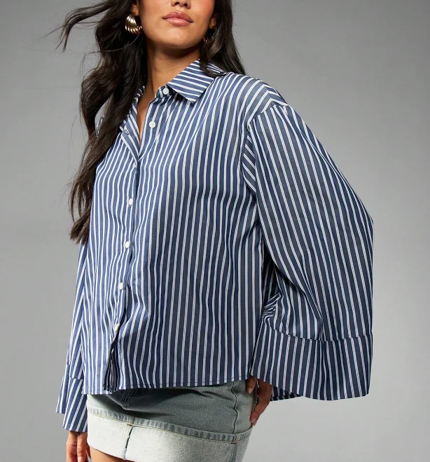 top Missguided Oversized Striped Button Down Shirt missguided $20.94