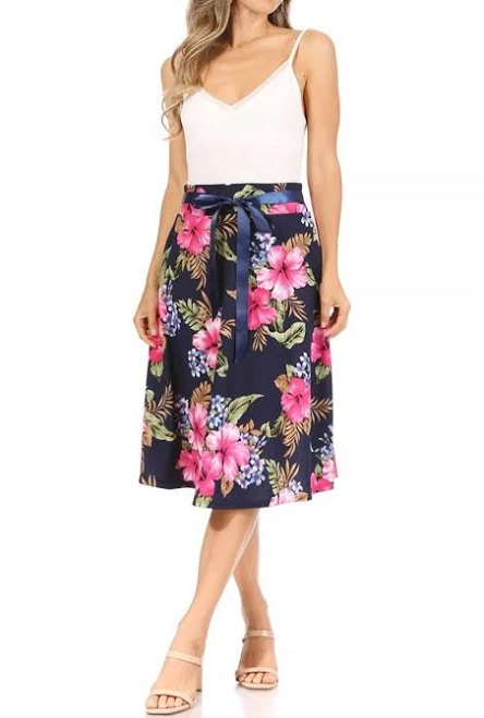 skirt Moa Collection Women's Floral A-Line High Waist Midi Skirt MOA Collection $60