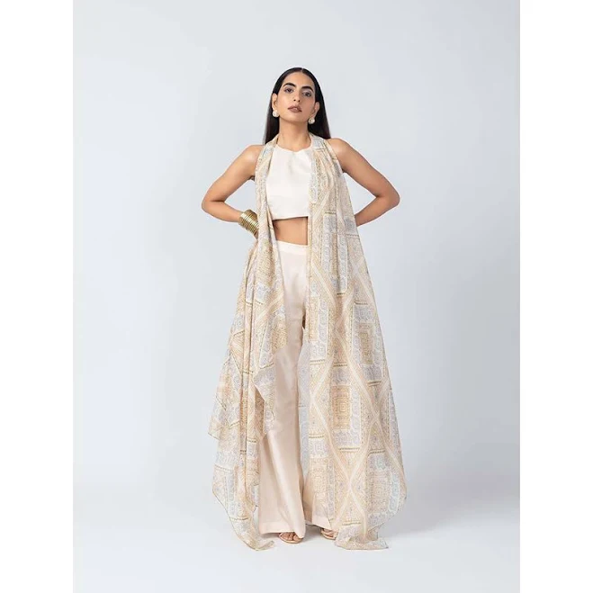 matching set NAARITI Taara Crop Top with Palazzo and Overlay Jacket (Set of 3) Nykaa Fashion $120