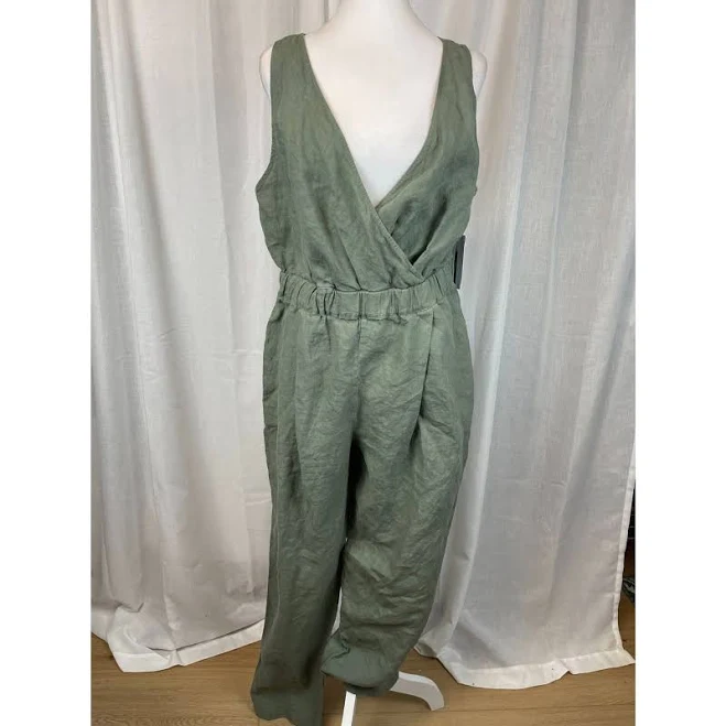 jumpsuit Nation Olive Green Linen Jumpsuit – Size L Casual Chic, Boho, Relaxed eBay - happyin62 $115