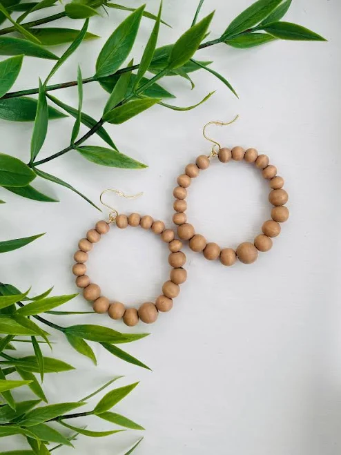 accessory Natural Wood Bead Hoop Earrings Etsy - Seller $25