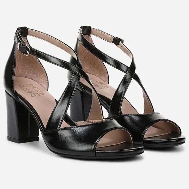shoes Naturalizer Hollis Strappy Sandals, Black Faux Leather, 8.5 Wide | Open Toe, Block Heels Naturalizer $99.99