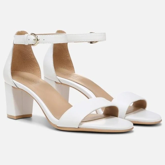 shoes Naturalizer Vera Dress Sandals, White Leather, 6.5 Wide | Almond Toe, Block Heels, Ankle Strap Naturalizer $119.99