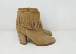 shoes Neiman Marcus Womens Suede Fringe Ankle Heeled Booties Tan Light Brown Size 8 eBay $39.99