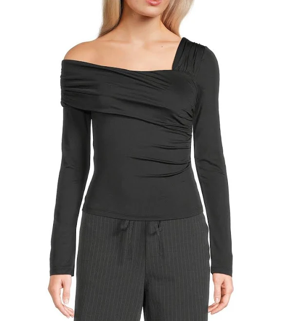 top Nia Knit One Shoulder Long Sleeve Fitted Top Dillard's $68