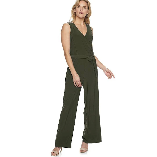 jumpsuit Nina Leonard Women's V-Neck Sleeveless Front Tie Waist Jersey Jumpsuit Kohl's $45.6