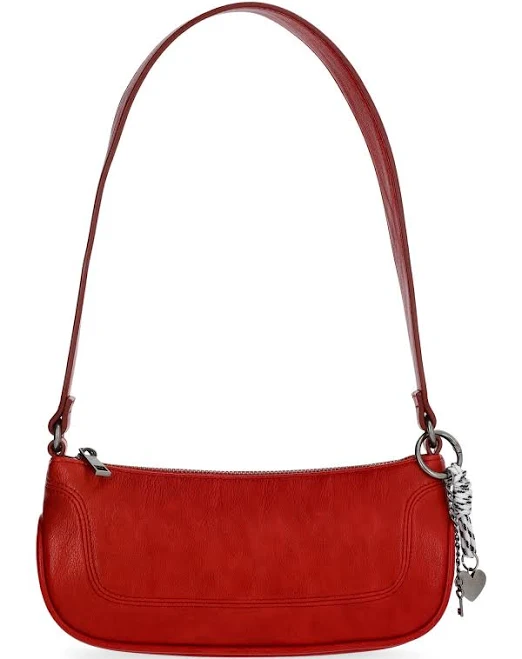 bag No Boundaries Women's Faux Leather Moto Shoulder Bag with Bag Charm Walmart $18.97