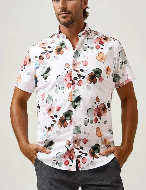 top Nova Watercolor Floral Shirt Stone Rose $155