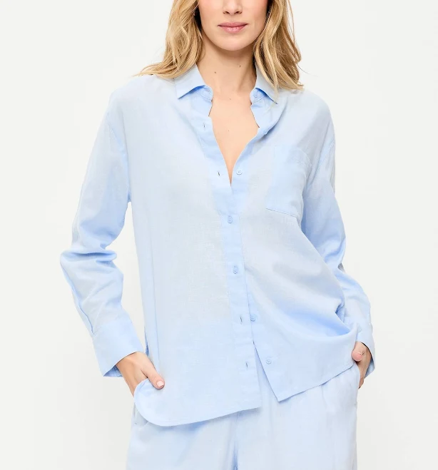 button down shirt Old Navy Women's Linen-Blend Loose Button-Down Shirt Old Navy $22.49