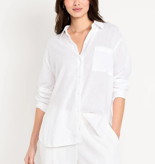 top Old Navy Women's Linen-Blend Loose Button-Down Shirt Old Navy $44.99