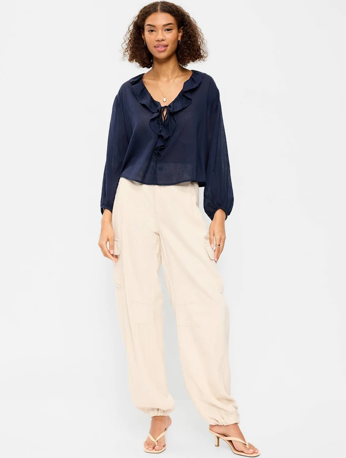wide leg pants Old Navy Women's Twill Barrel Cargo Pants Old Navy $30