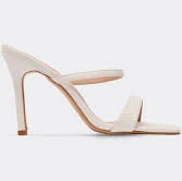 heels Olivia Double Strap Square Toe Heeled Mule In White Faux Leather egoshoes.com $39