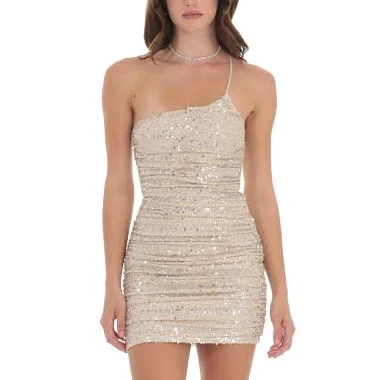 dress One Shoulder Ruched Sequin Dress LUCY IN THE SKY $29.95