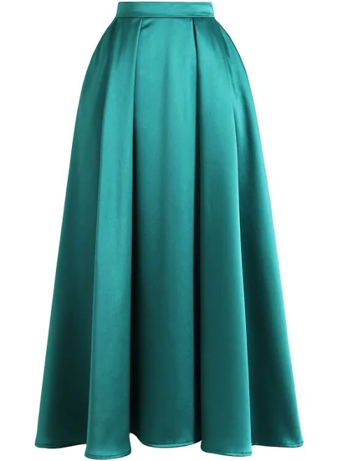maxi skirt Opulent Pleated Satin Maxi Skirt with Side Pockets Chicwish $39.9