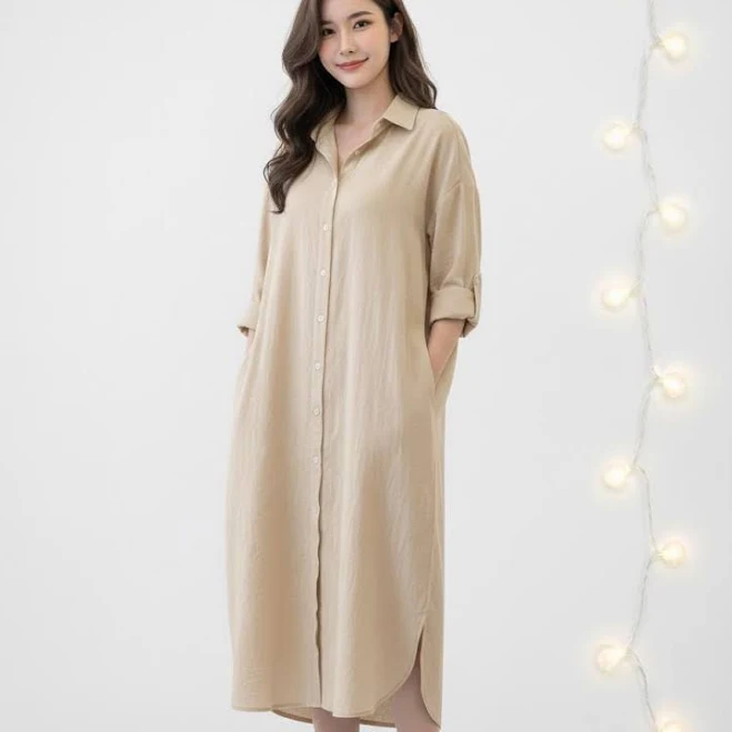 shirt dress Oversized Minimalist Linen Midi Button-Down Dress with Pockets Etsy - Seller $48.75