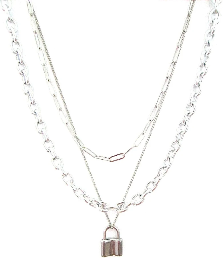 accessory Padlock Silver Layered Paper Clip Necklace Set Etsy - BeneathMyVeilDesigns $52.5