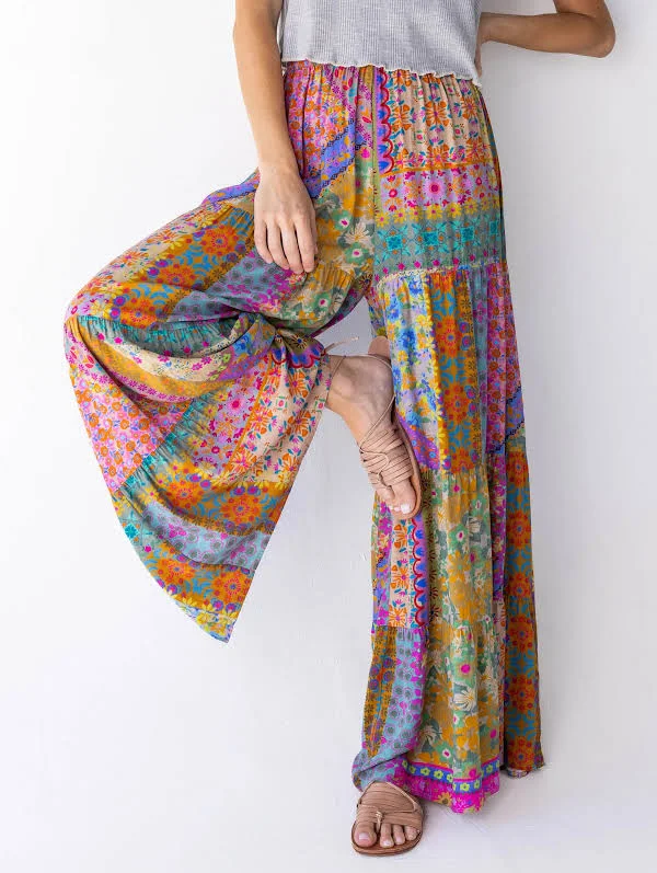 wide leg pants Patti Folk Flower Patchwork Palazzo Pants Natural Life $69