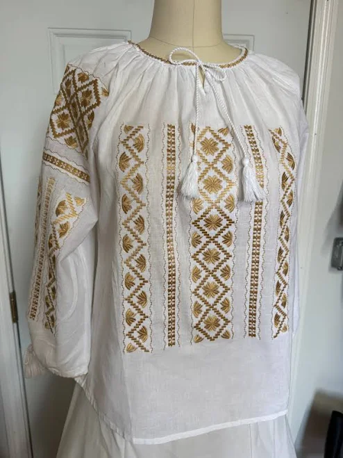 top Peasant Blouse with Gold Embroidery Carpatina Fashions $148