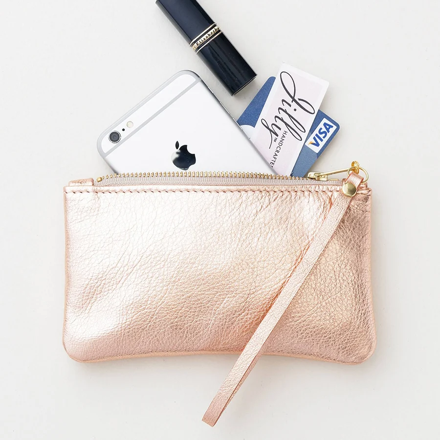 bag Petite Metallic Leather Clutch with Wrist Strap Etsy - JillyDesigns $48