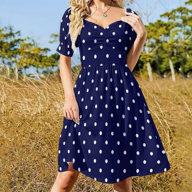 dress Polka Dot Puff Sleeve Sweetheart Neck A-Line Dress Etsy - Seller $34.99