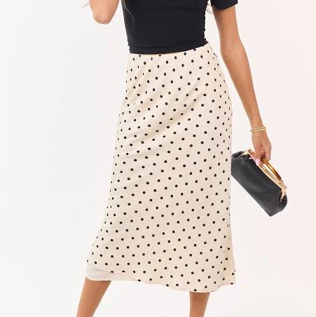 skirt Polka Dot Satin Midi Skirt Lime Lush $49.99