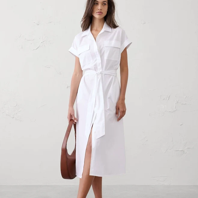 oversized outfit Poplin Utility Midi Shirtdress Banana Republic Factory $70