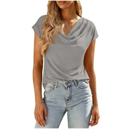 cowl neck top Pounoo Blouses for Women Dressy Casual Summer Cowl Neck Short Sleeve Tops Spring Work Office Dressy Blouses Teacher Shirts Gift, Women's, Size: Large, Walmart - Pounoo $8.49