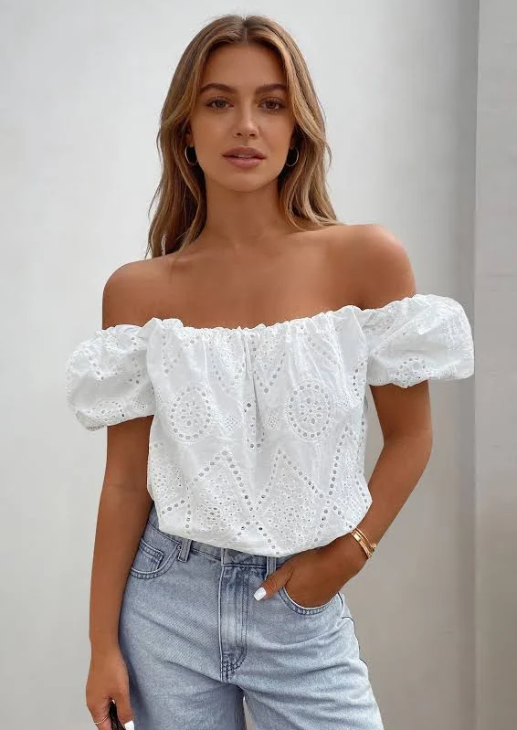 off-shoulder top Prettygarden Women's Off The Shoulder Embroidered Puff Short Sleeve Blouse PrettyGarden $24.99
