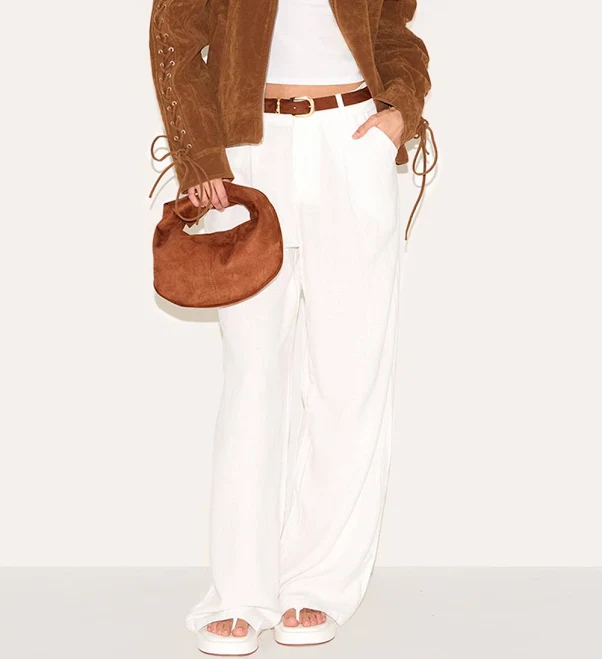 trousers PrettyLittleThing Women's Linen Blend Tailored Straight Leg Trousers in White | Size: 0 Nasty Gal - US $29.6