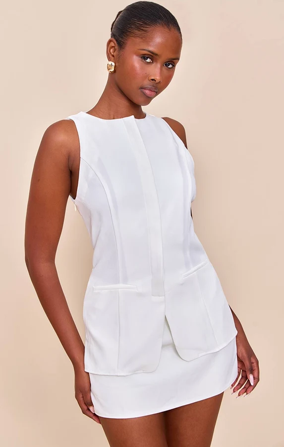 romper PrettyLittleThing Women's Tailored Woven Sleeveless Playsuit in White | Size: 2 Nasty Gal - US $46