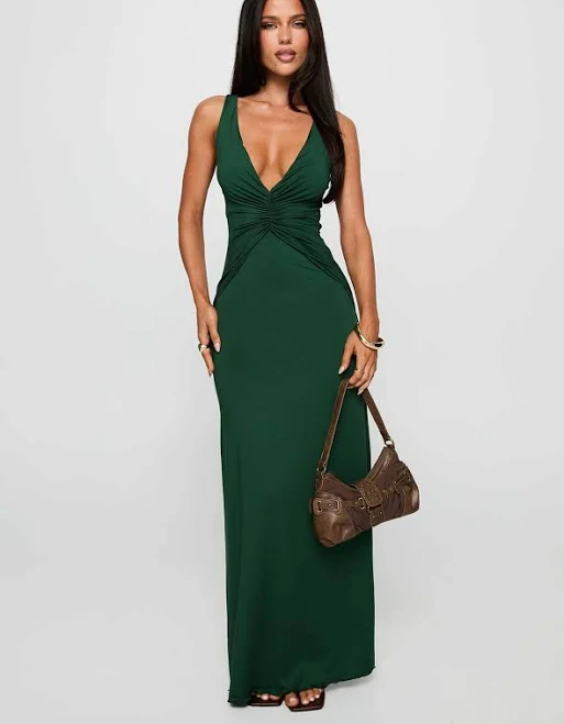 dress Princess Polly Women's Frederica Plunge Neck Maxi Dress Princess Polly US $79.2