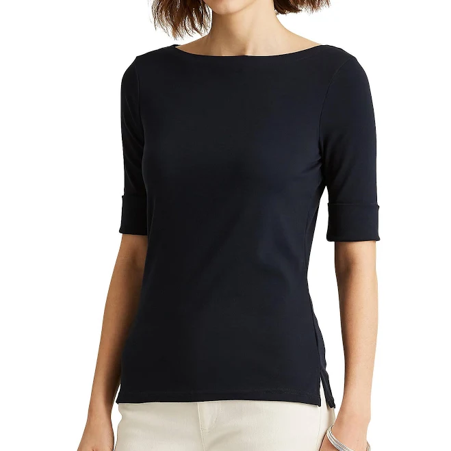 top Ralph Lauren Women's Stretch Cotton Boatneck Tee Dillard's $55